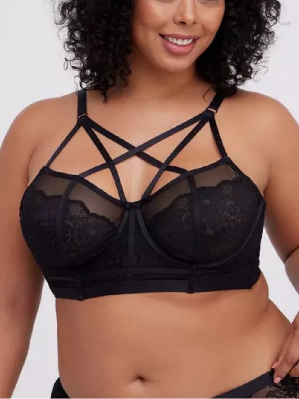 Torrid Studded Strappy Lace Bralette in Black Size 46DDD - 48DDD NWT